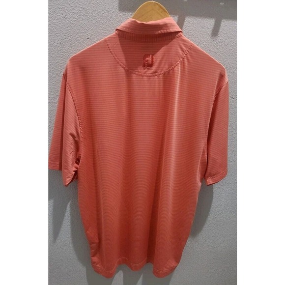 Foot Joy Mens Polo Shirt Sz M Salmon Short Sleeve Striped Embroidered Logo Golf - Picture 3 of 12